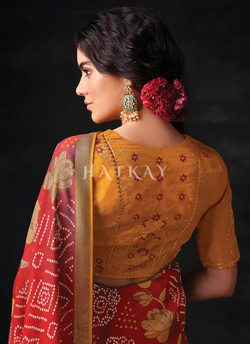 Red And Orange Embroidered Festive Saree