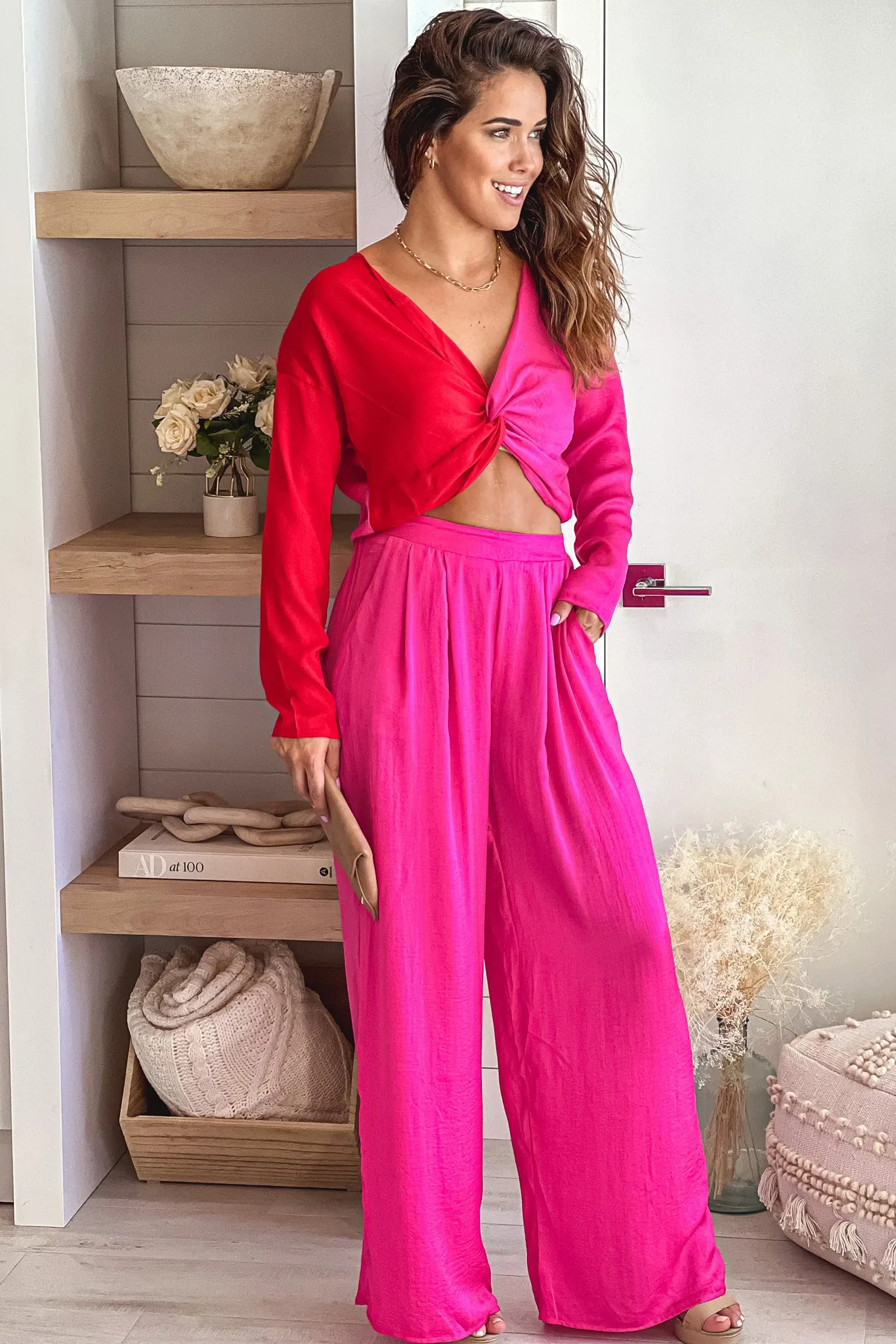 Red And Pink Top And Pants Set