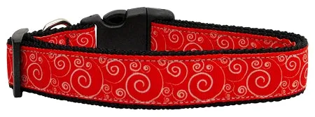 Red And White Swirly Nylon Dog Collar Sm