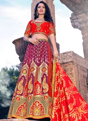 Red And Wine Multi Embroidery Wedding Lehenga Choli