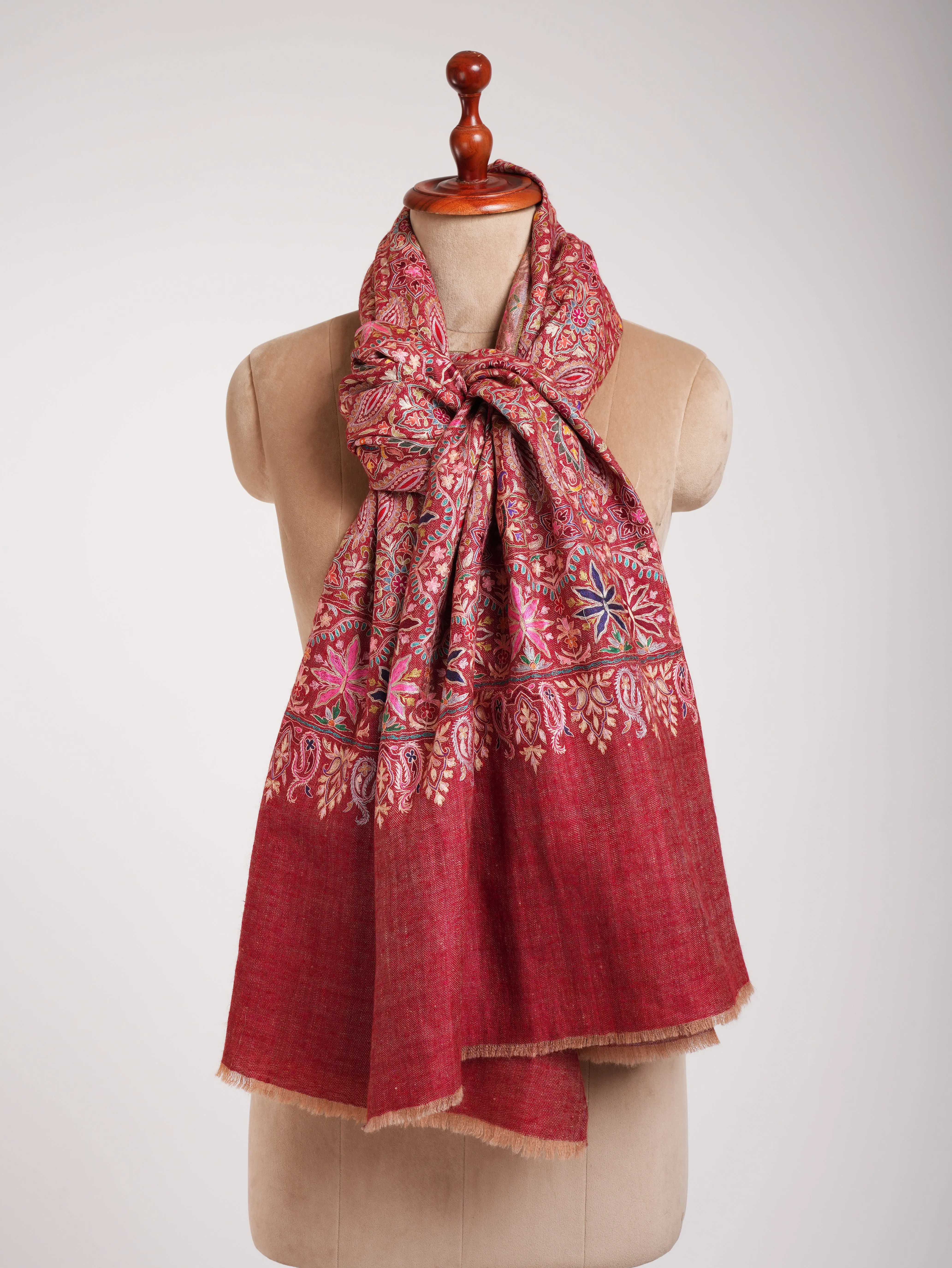 Red and Zari Dorukha with Embroidery Glamorous Pashmina Wrap