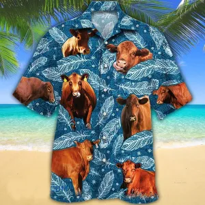 Red Angus Cattle Lovers Blue Feather Hawaii Hawaiian Shirt, gift for cow lovers