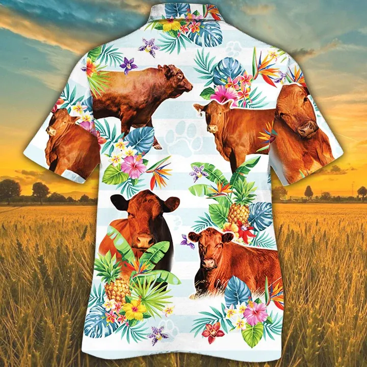 Red Angus Cattle Tropical Flower Hawaiian Shirt for men, women, Cow Summer Hawaiian Shirt