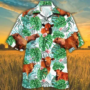 Red Angus Tropical Plant Hawaiian Shirt, Cow Hawaiian shirt, Hawaiian shirts for men, women