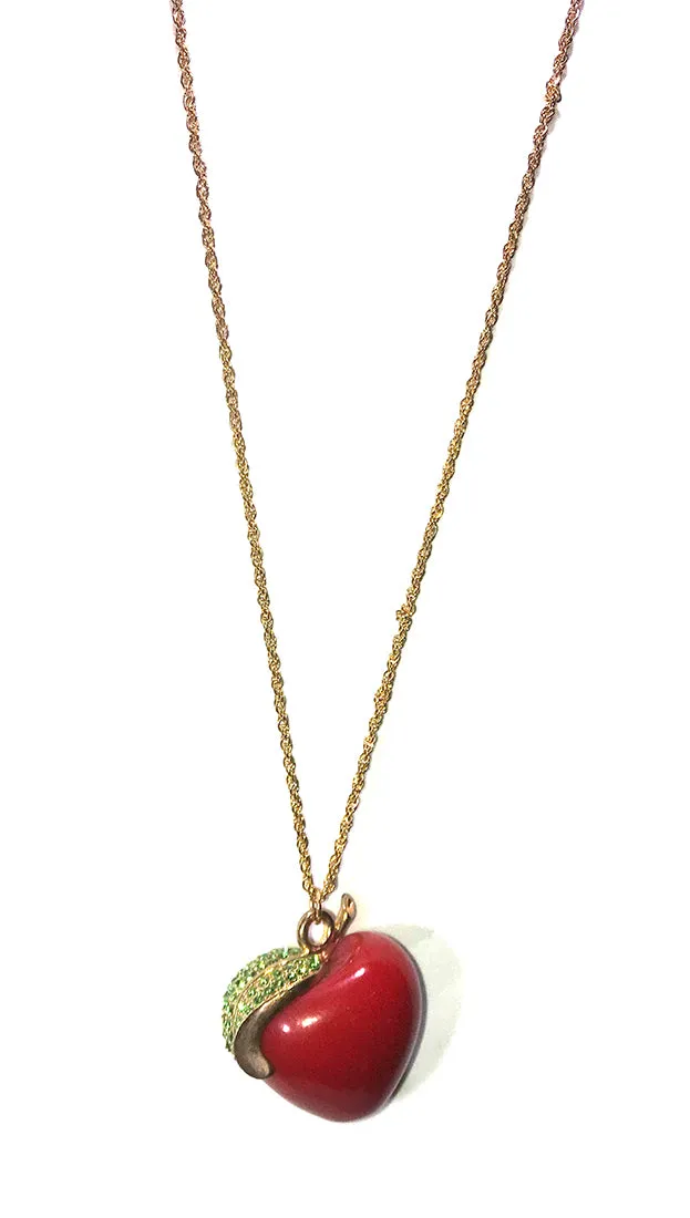 Red Apple Rhinestone Leaf Necklace