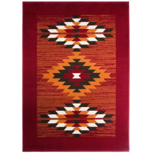 Red Aztec Tribal Medallion Bedroom Rug