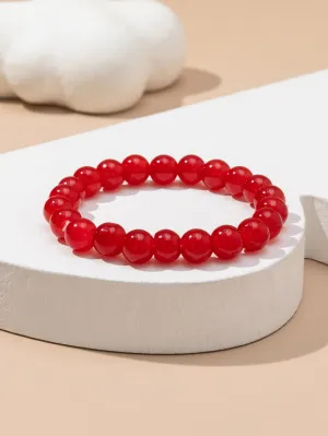 Red Ball Decor Beaded Bracelet Stackable Stretch Bracelets Creative Beads Design