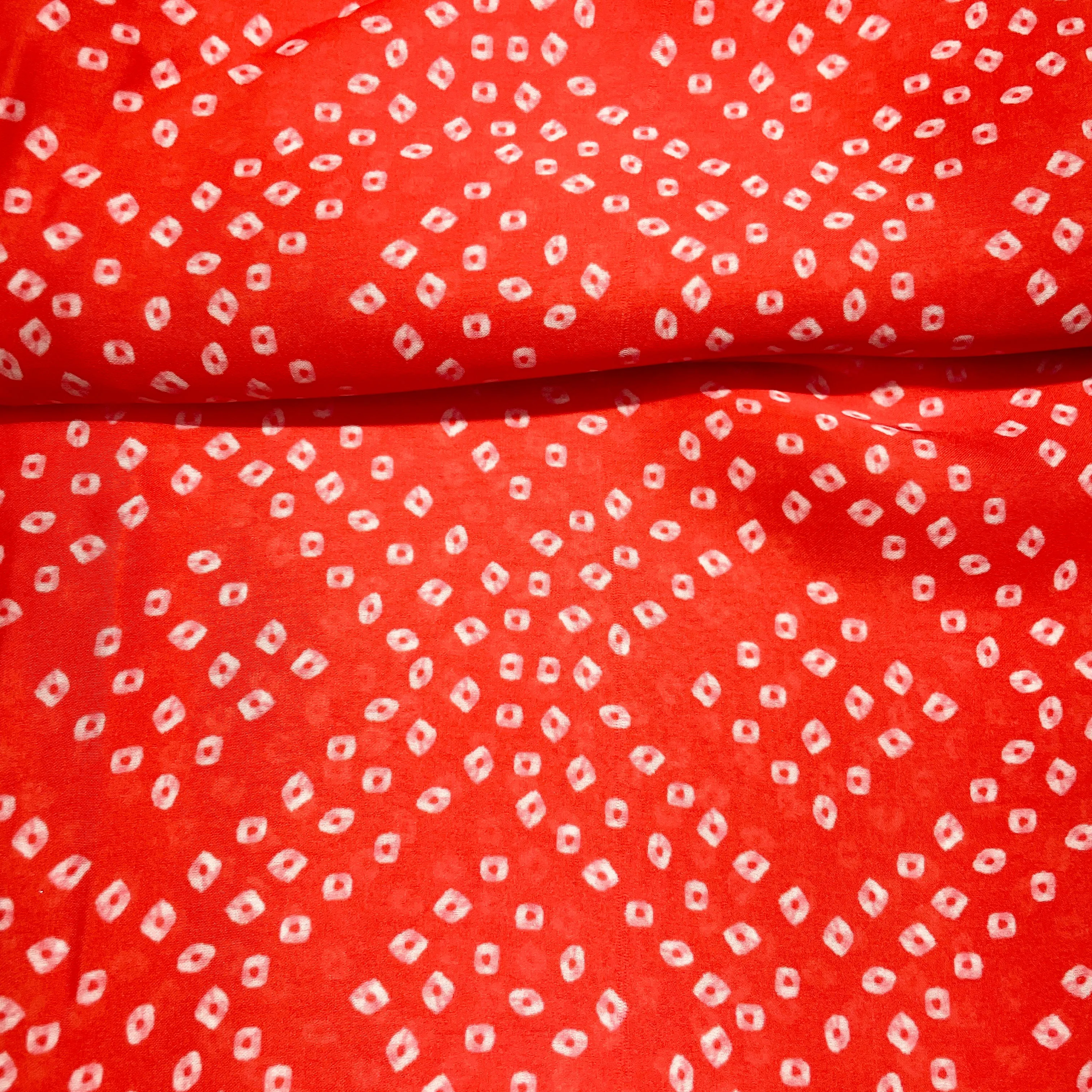 Red Bandhani Print Georgette Satin Fabric