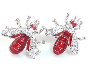 Red bee white crystal cufflinks