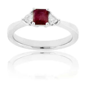 Red Beryl Emerald & Round Diamond Platinum Ring