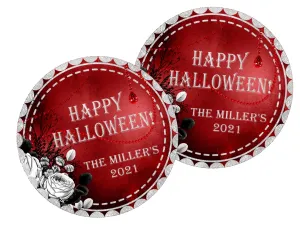 Red, Black And Silver Halloween Stickers or Favor Tags