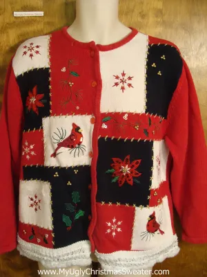 Red, Black, and White Patchwork Christmas Sweater