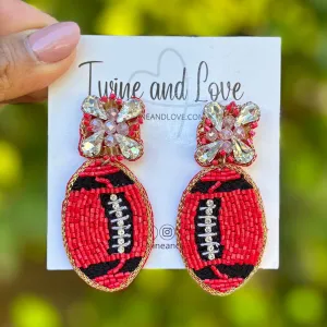 Red Black Football Beaded Earrings