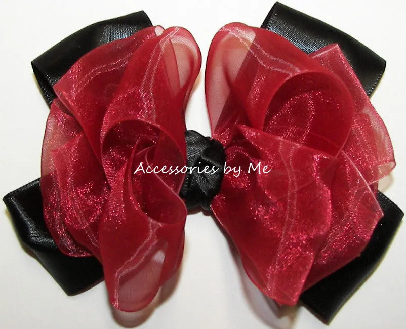 Red Black Organza Satin Hair Bow