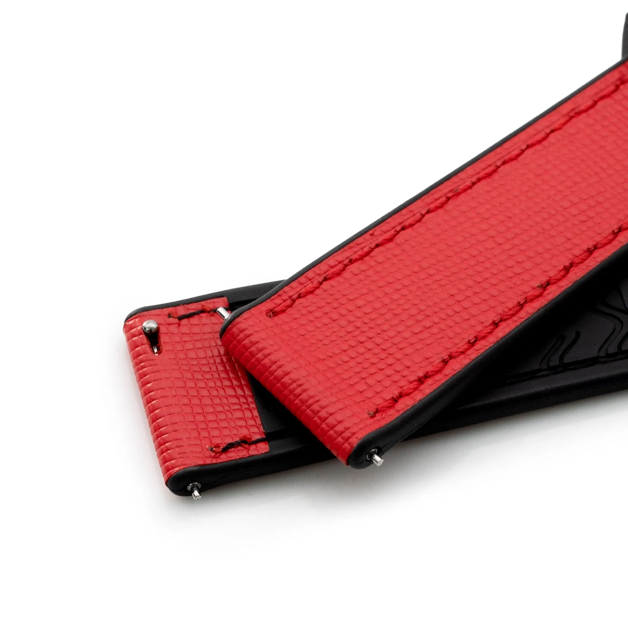 Red / Black Quick Release Leather-FKM Rubber Strap