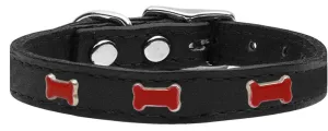 Red Bone Widget Genuine Leather Dog Collar Black 16