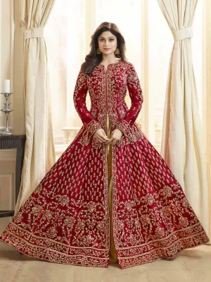 Red Bridal Flared Slit Style Lehenga Suit Set