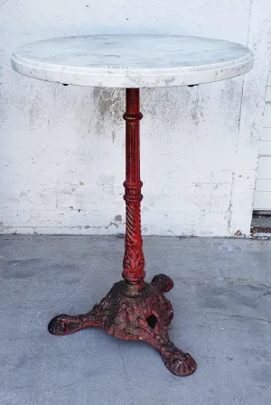 Red Cast Iron Marble Top Bistro Table