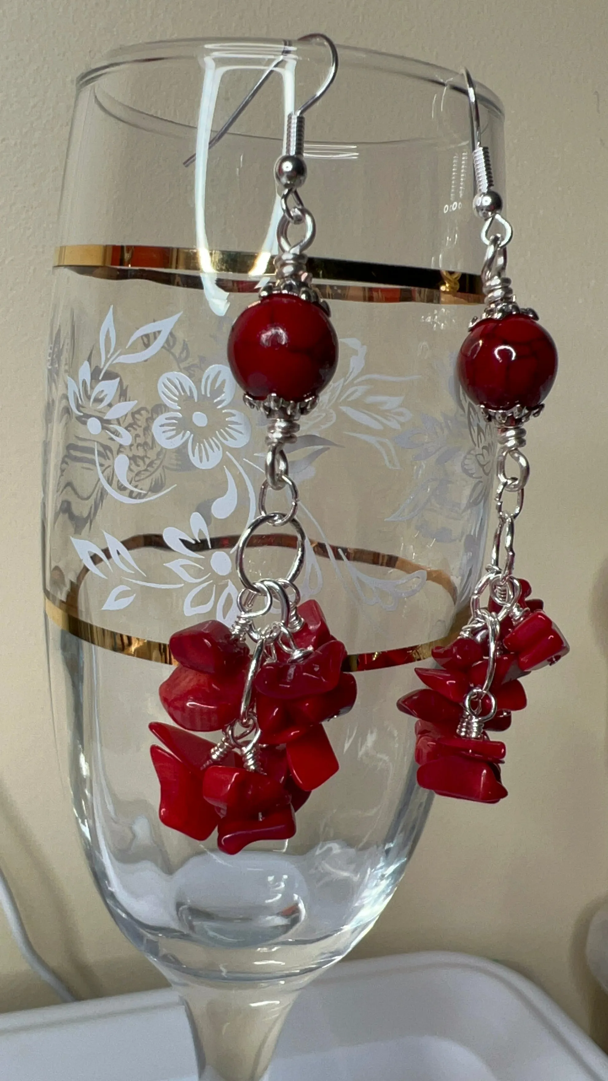 Red ChaChaCha Earrings - Red semi-precious chips and Red quartzite