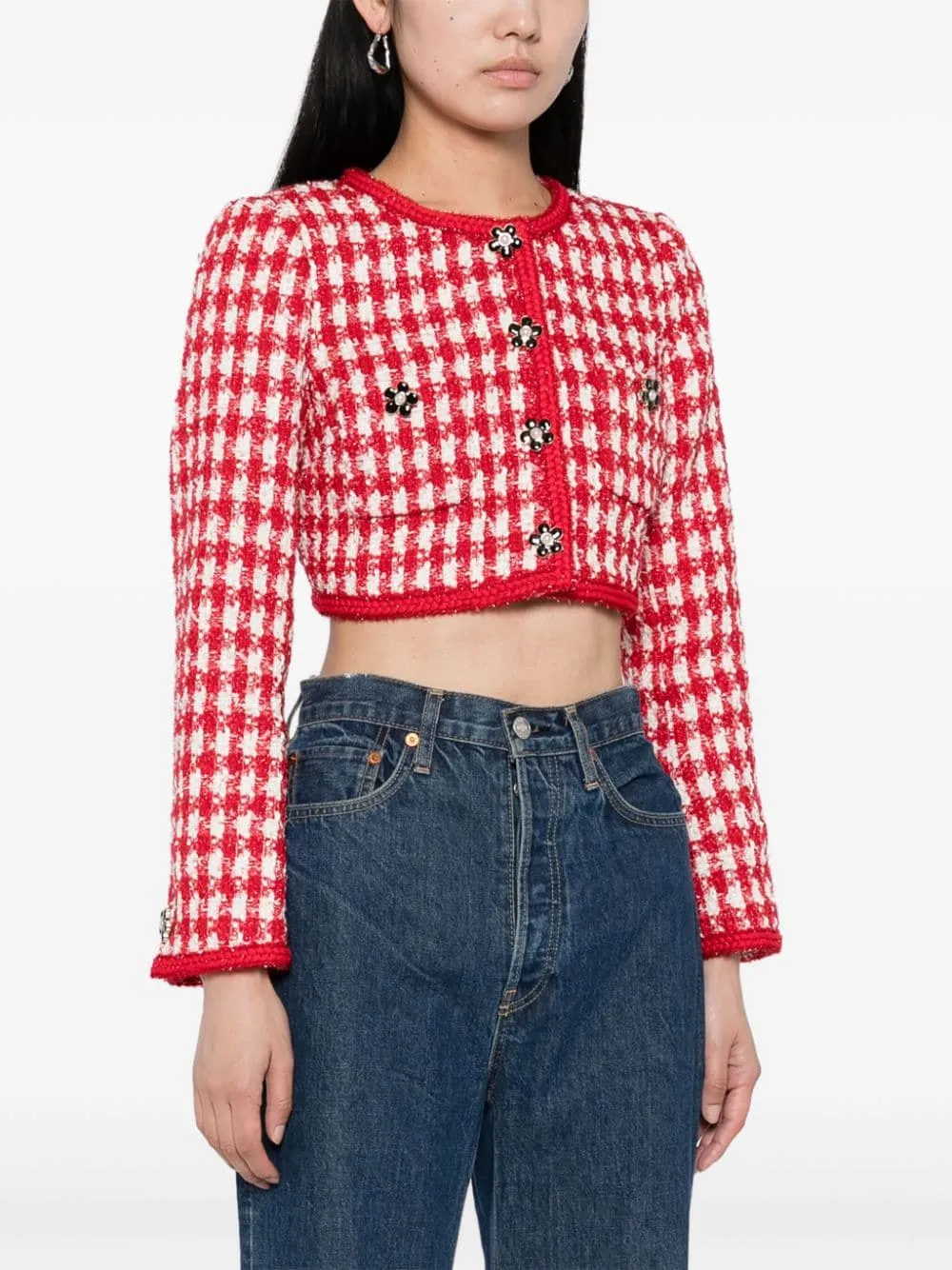 Red Check Boucle Cropped Jacket