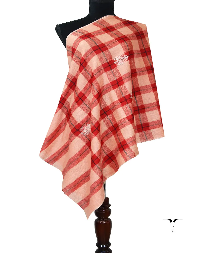 red check embroidery pashmina stole 7965