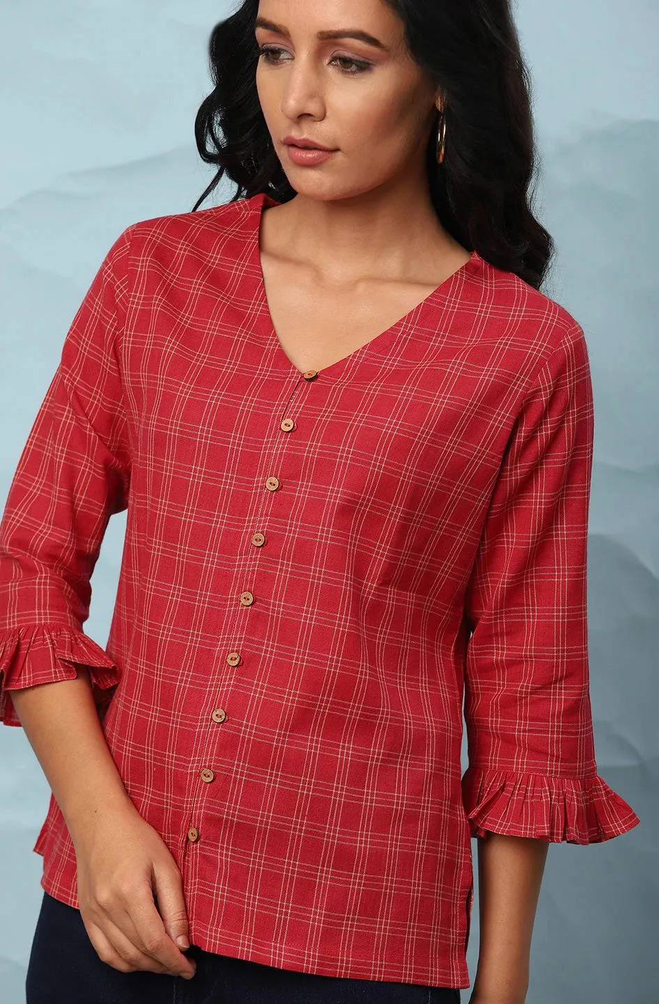 Red Checks Style Cotton Top