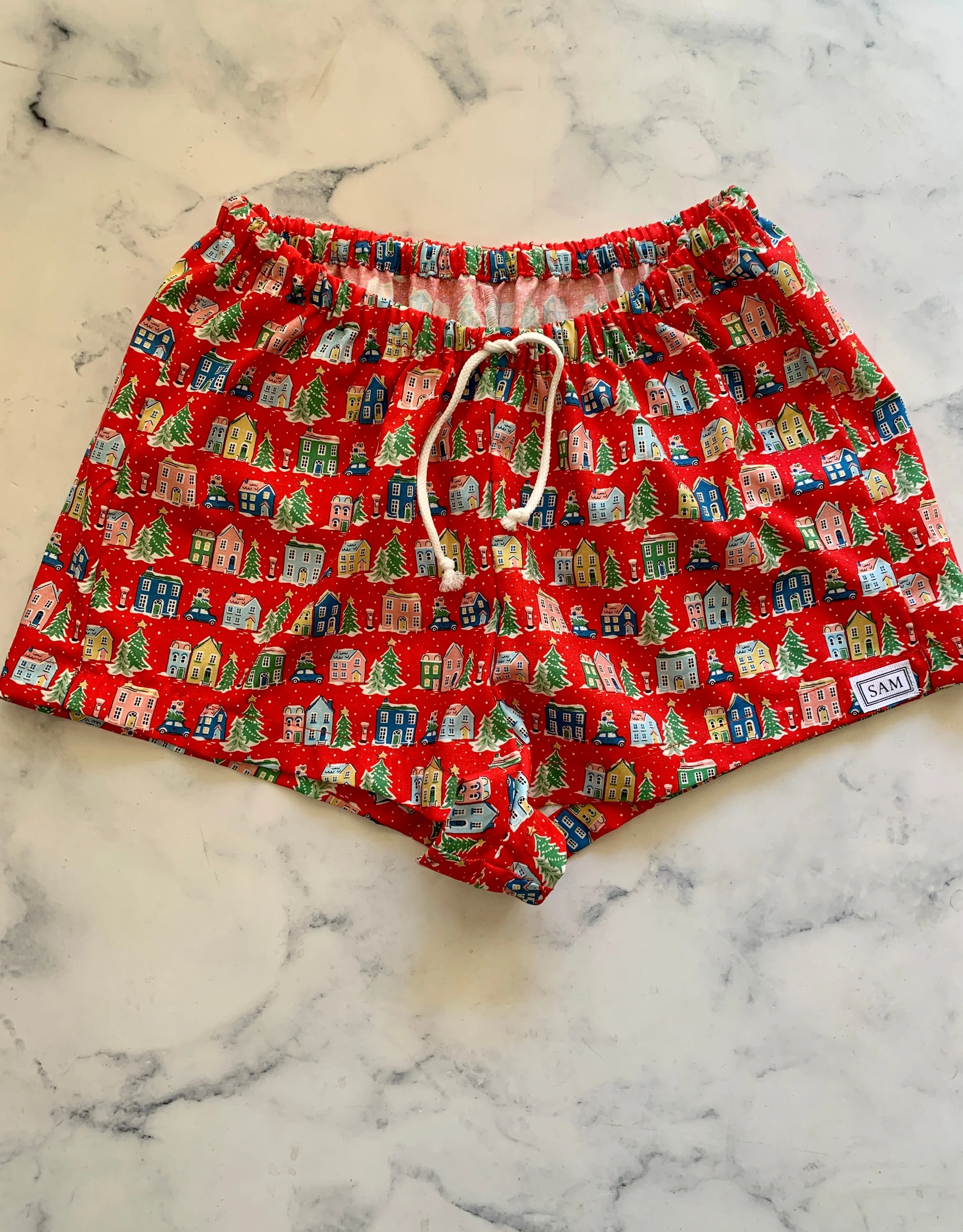 Red Christmas Houses sleep shorts Girls