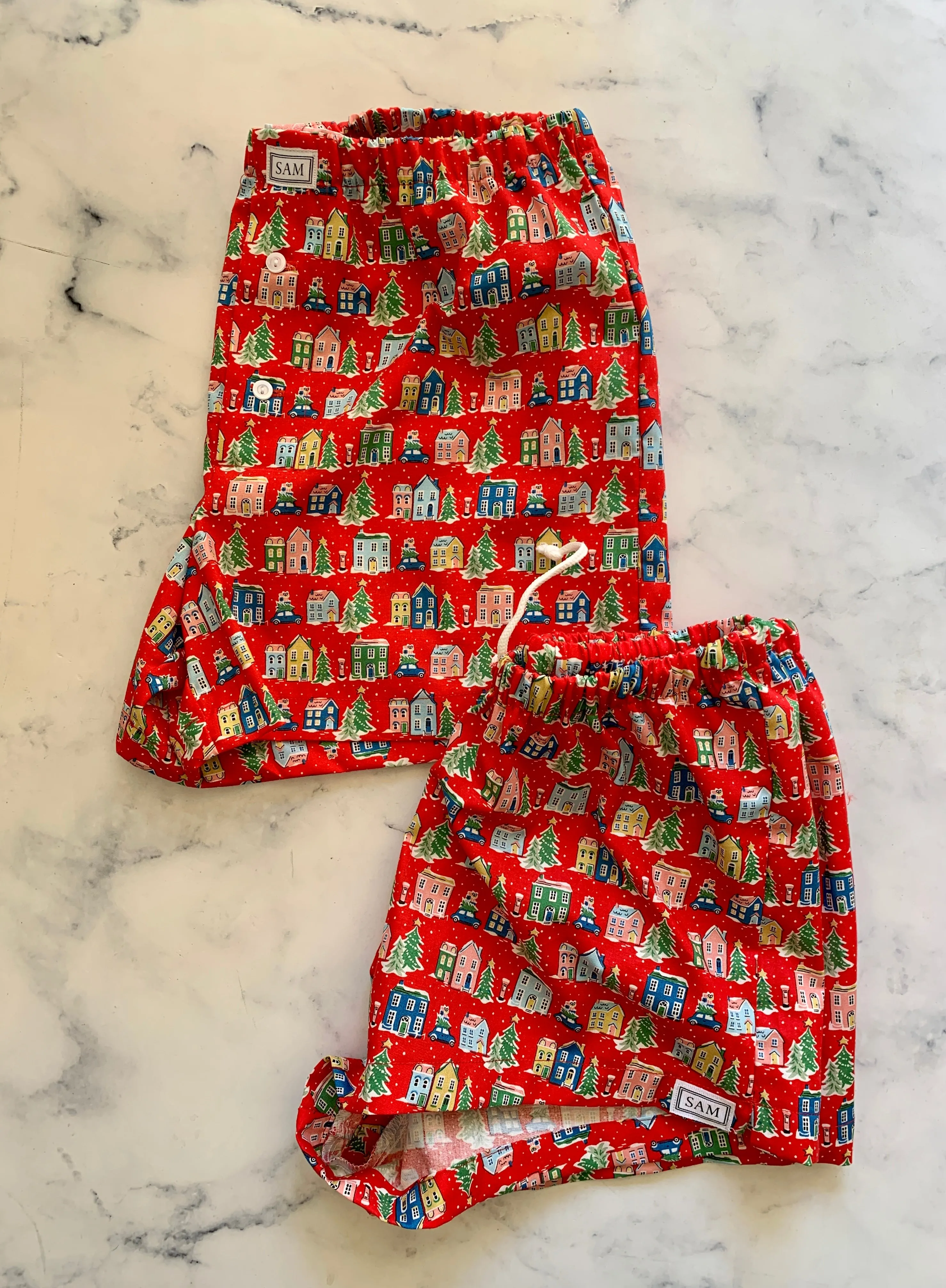 Red Christmas Houses sleep shorts Girls