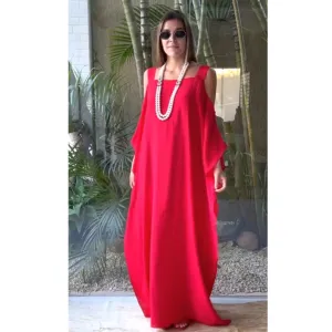 Red Cold Shoulder Soft n Breezy cotton Kaftan plus size upto AU 28