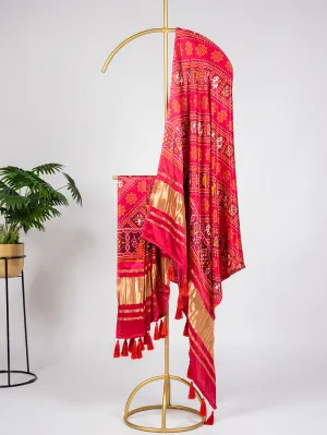 Red Color Digital Printed Gaji Silk Dupatta