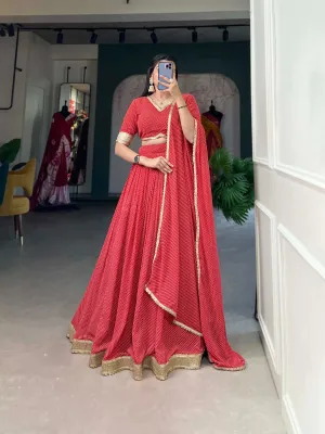 Red Color Dot Print Georgette Lehenga Choli