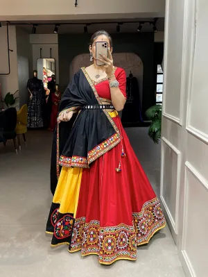 Red Color Gamthi And Mirror Work Chaniya Choli