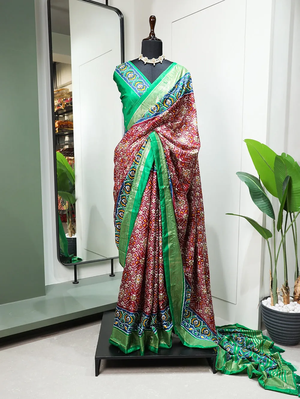 Red Color Patola Printed Dola Silk Saree