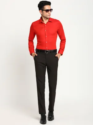 Red Cotton Self Design Slim Fit Shirt