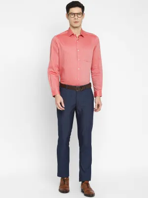 Red Cotton Self Design Slim Fit Shirts