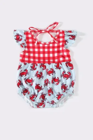 Red crab plaid girl ruffle bubble