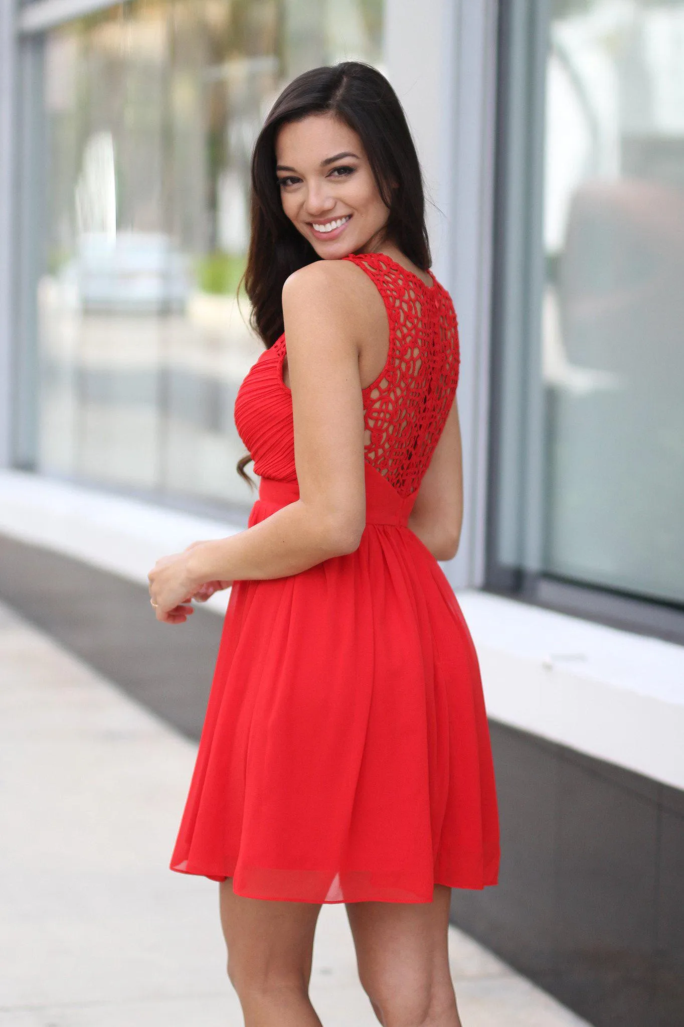 Red Crochet Short Dress