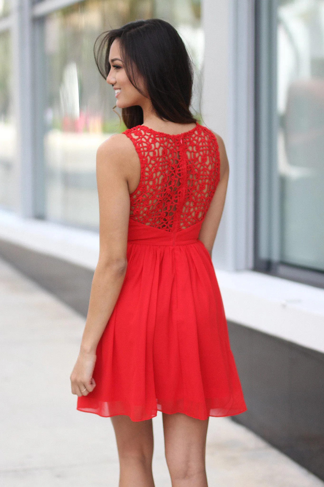 Red Crochet Short Dress