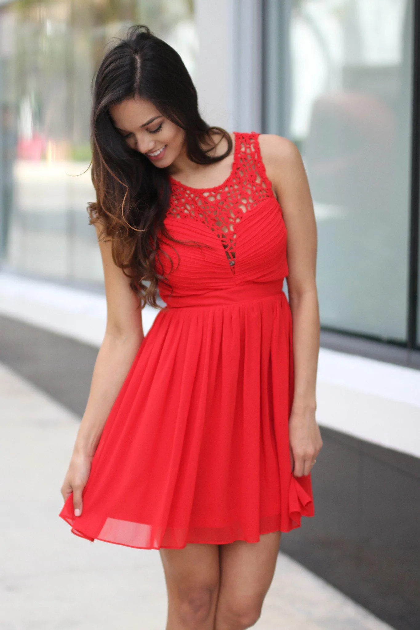 Red Crochet Short Dress