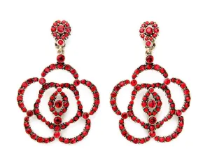 Red Crystal Flower Clip-On Earrings