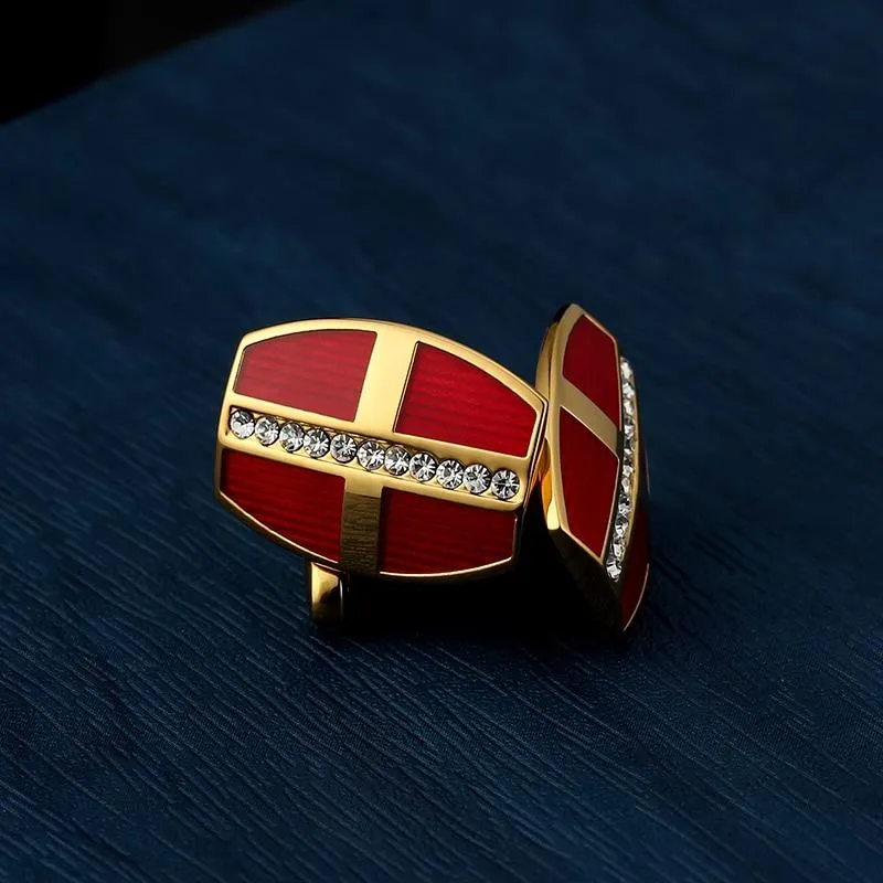 RED CRYSTAL GOLD CUFFLINKS