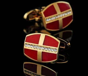 RED CRYSTAL GOLD CUFFLINKS