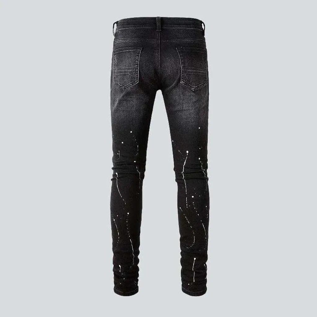 Red crystal patchwork men's jeans