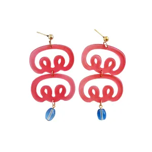 Red Doodle Dangle Acrylic Earrings