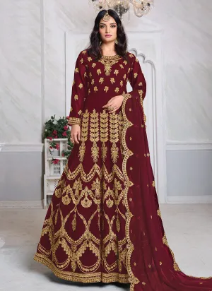 Red Embroidered Anarkali Suit