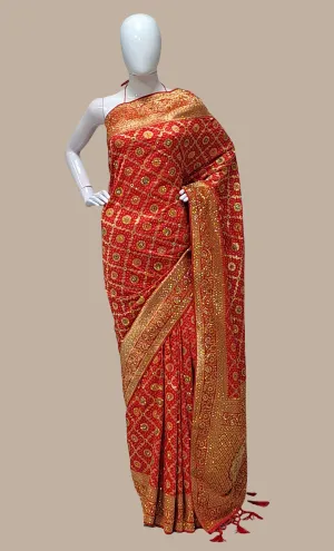 Red Embroidered Art Silk Sari