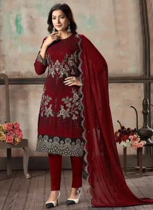 Red Embroidered Designer Salawar Kameez