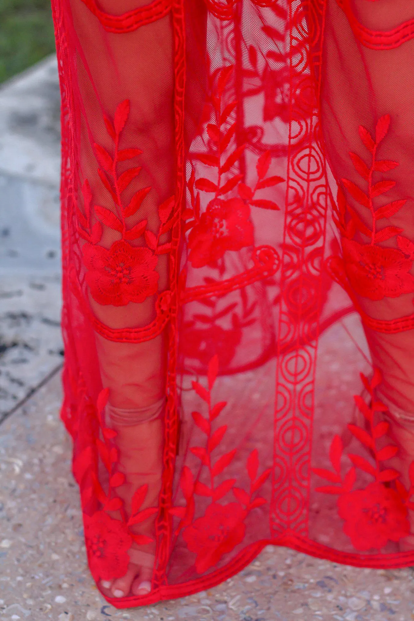 Red Embroidered Maxi Dress with Criss Cross Back