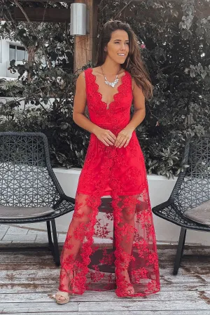 Red Embroidered Maxi Dress