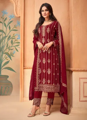 Red Embroidered Pakistani Pant Suit